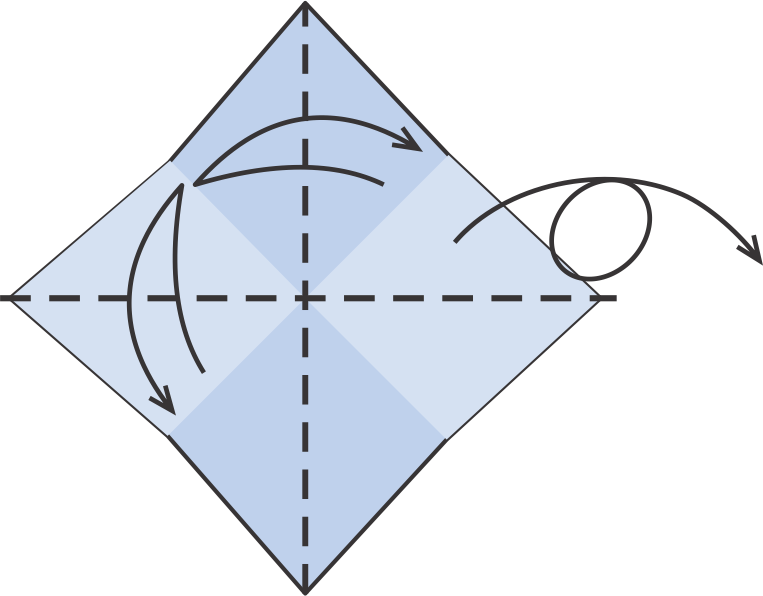 Dobla las diagonales y voltea